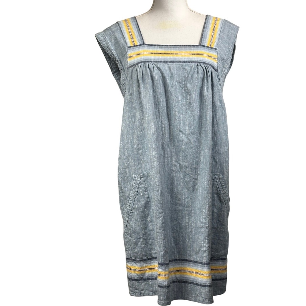 Faherty Hailee Blue Cotton Stripe Pocket Shift Dress M Coastal Travel Vacation